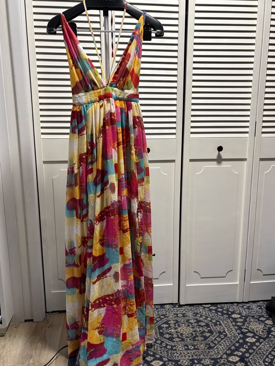 Papaya Dresses & Skirts - Papaya V-Neck Maxi Dress in Pink, Yellow & Teal Great for a Summer Wedding